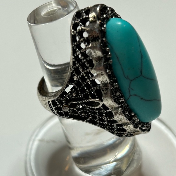 Ring Antique Silver Boho Blue inlaid stone Woman jewelery Artificial Turquoise - Picture 5 of 8